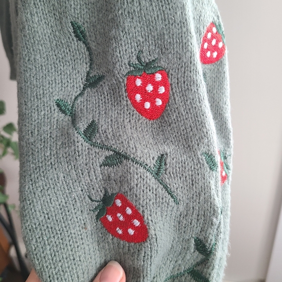 Sage Green Cropped Strawberry Cardigan - Picture 7 of 12